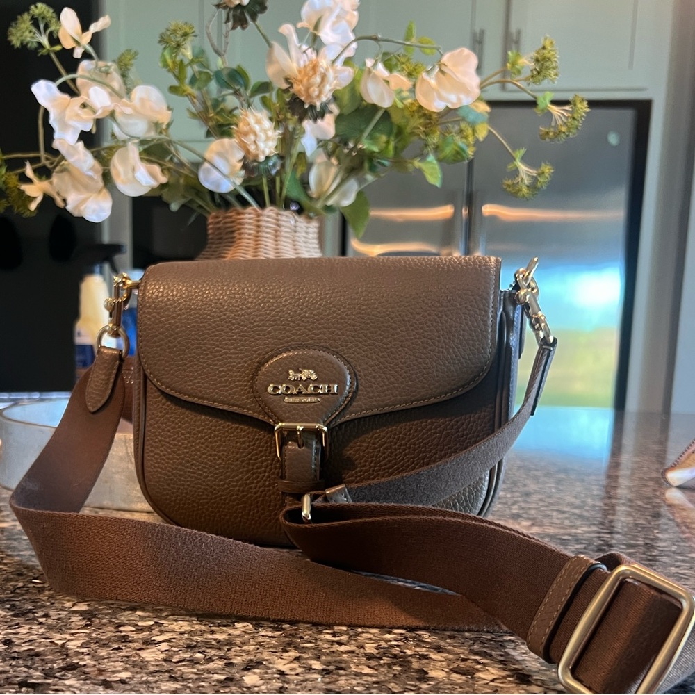 Coach Dark Brown Crossbody Bag with Gold Chain